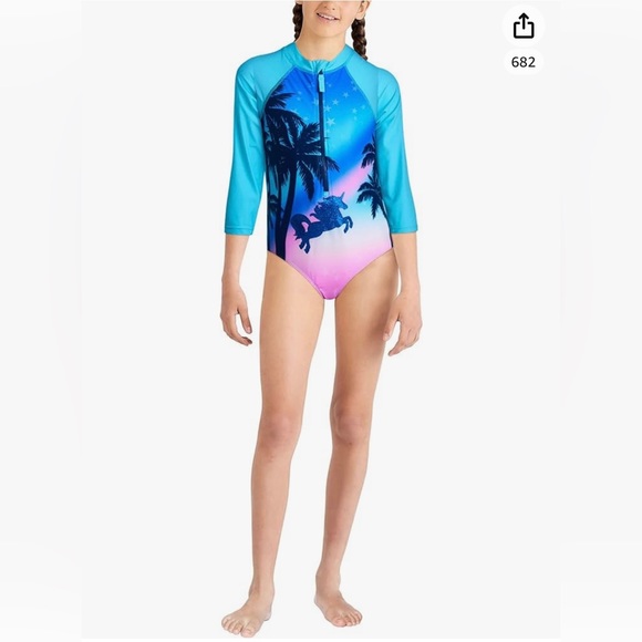 Limited Too Girls’ Rashguard – UPF 50+ One Piece Long Sleeve Sun/Sand Protection - Picture 1 of 11